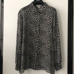 100% silk blouse in animal B/W print oversized XL